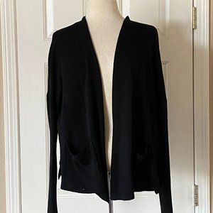 Eileen Fisher Flyaway Open Front Merino Wool Cardigan Sweater Black Small